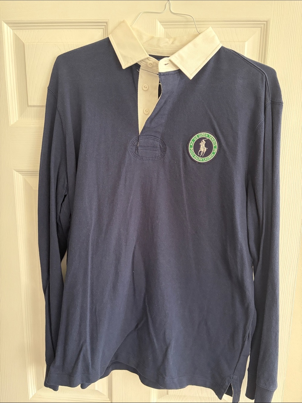 Polo by Ralph Lauren Navy Long Sleeve Rugby Shirt with Cream Collar